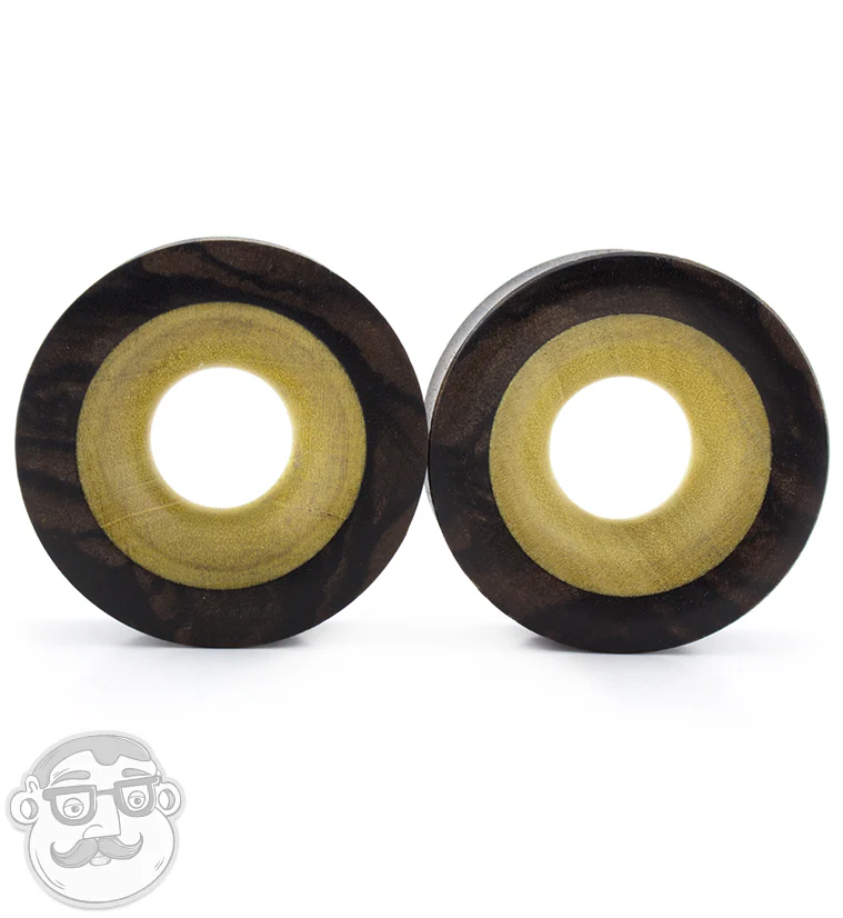 Concave Areng Wood Tunnels With Crocodile Wood Inlay - Image 4