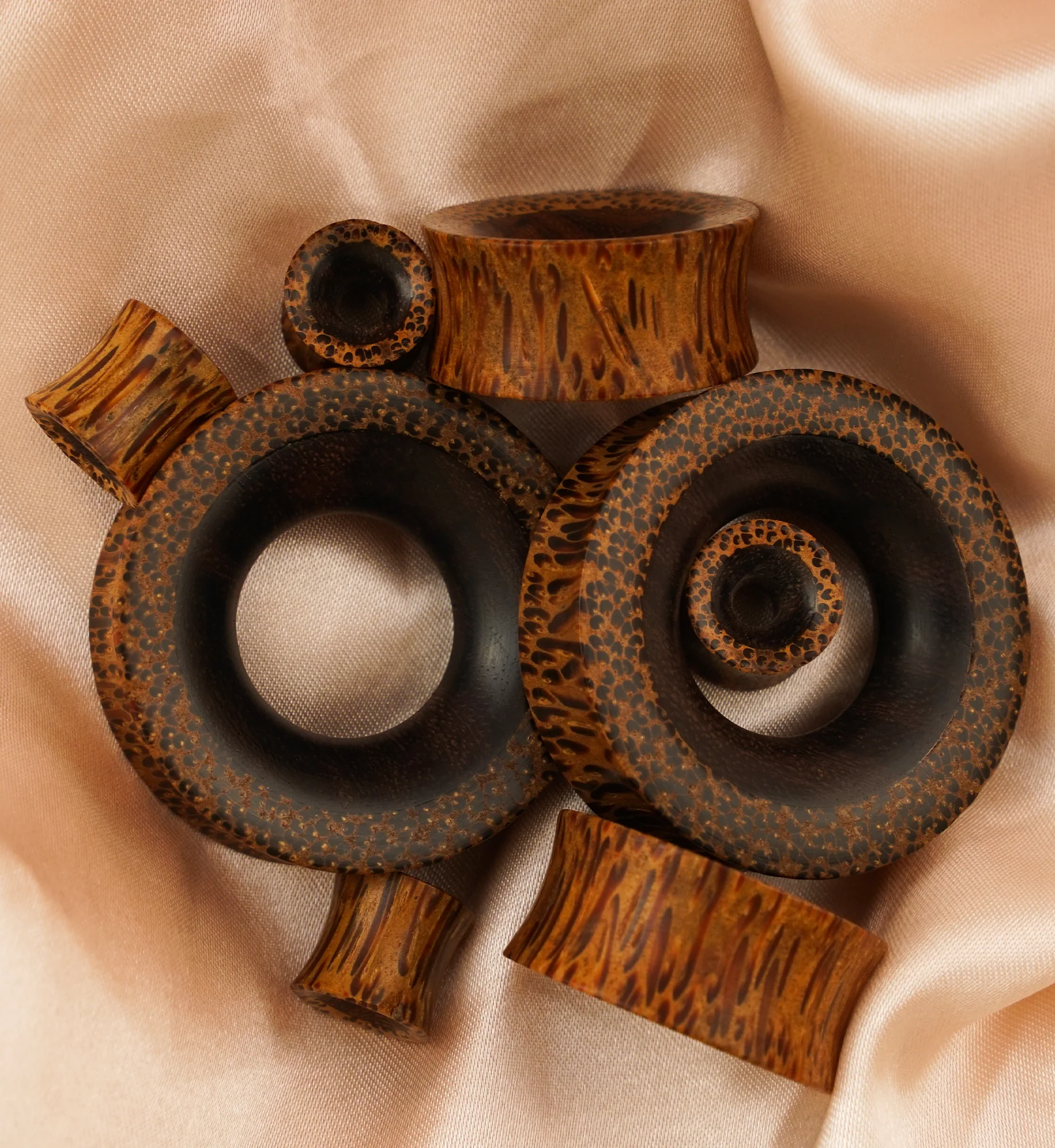 Concave Coconut Wood Tunnels With Areng Wood Inlay - Image 2