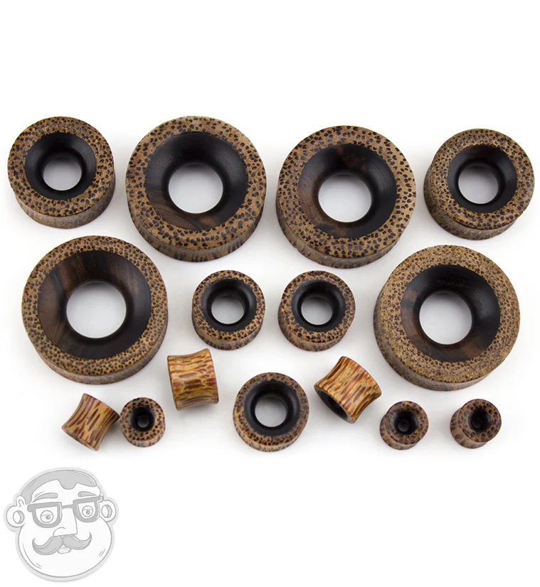 Concave Coconut Wood Tunnels With Areng Wood Inlay - Image 5