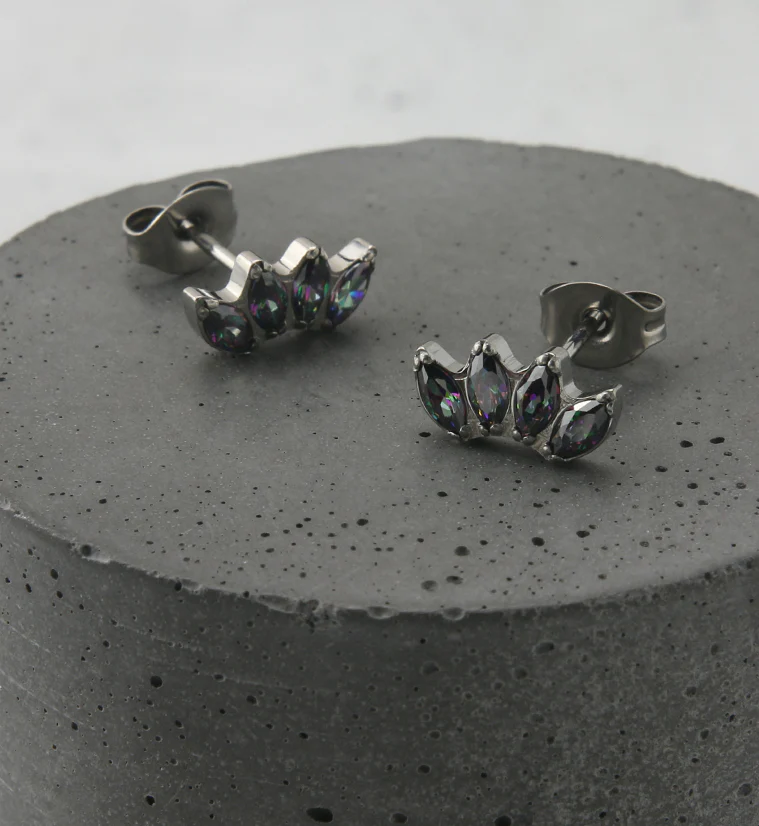 Contessa Black Aurora CZ Titanium Threadless Earrings - Image 2