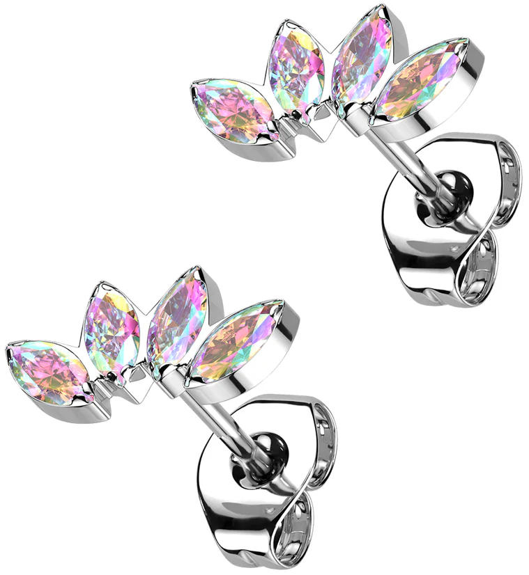 Contessa Rainbow Aurora CZ Titanium Threadless Earrings