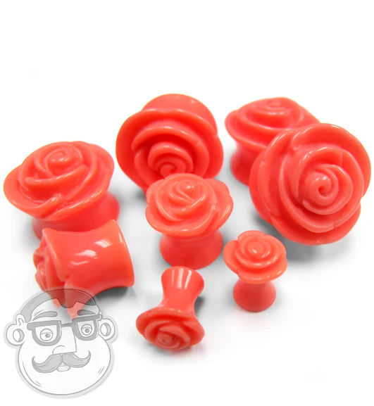 Coral Rosebud Flower Plugs - Image 2