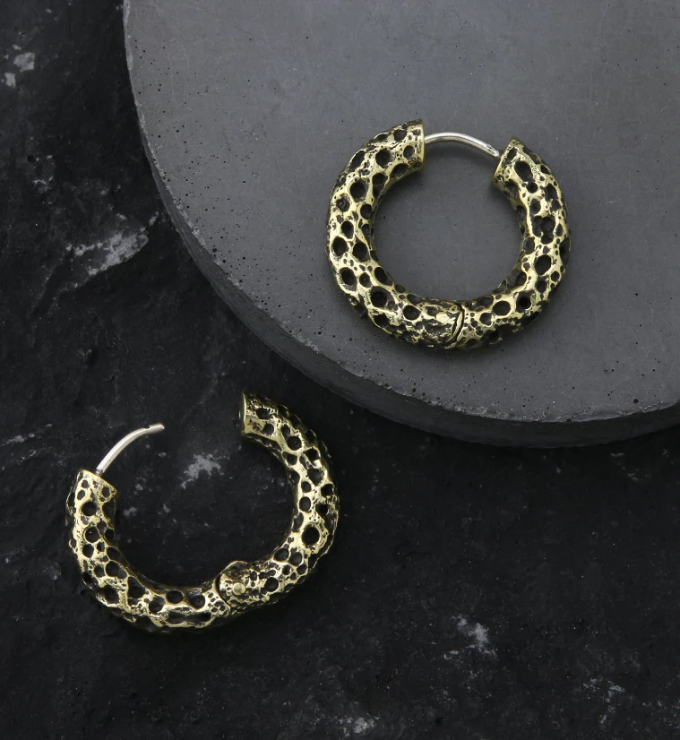 Coral Sponge Brass Hinged Earrings - Image 2