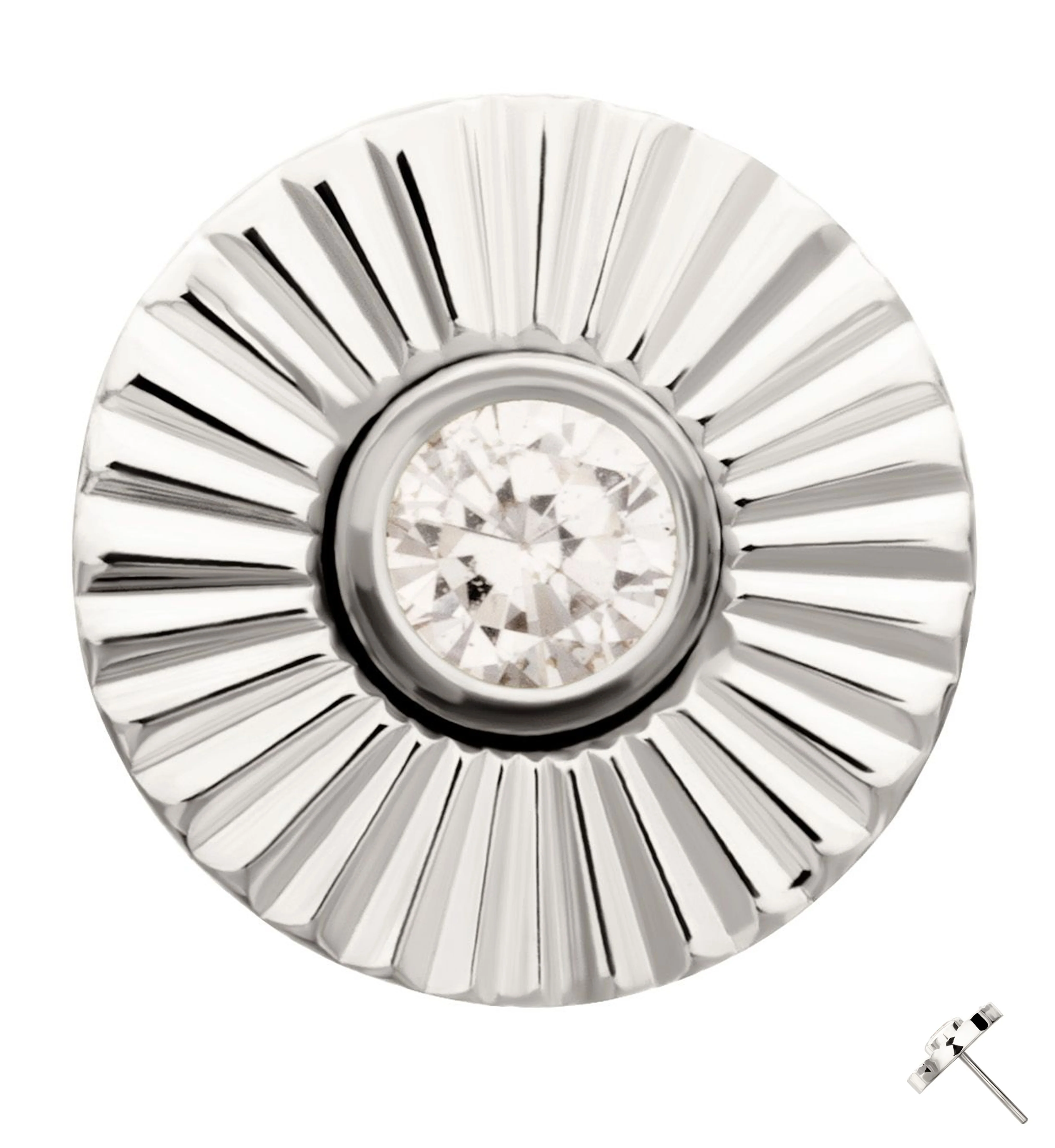 Score Disk Clear CZ Threadless Titanium Top