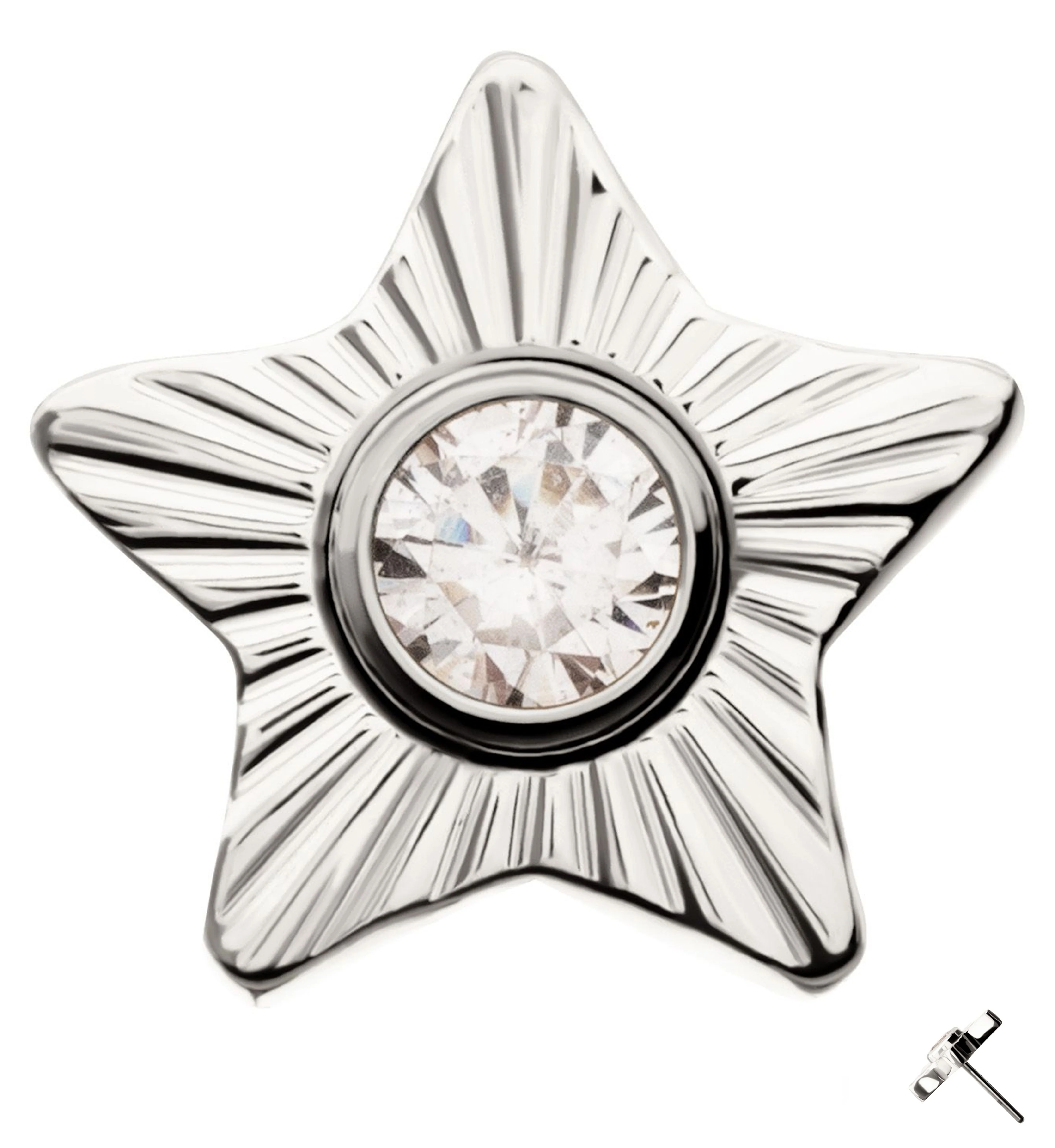 Score Star Clear CZ Threadless Titanium Top