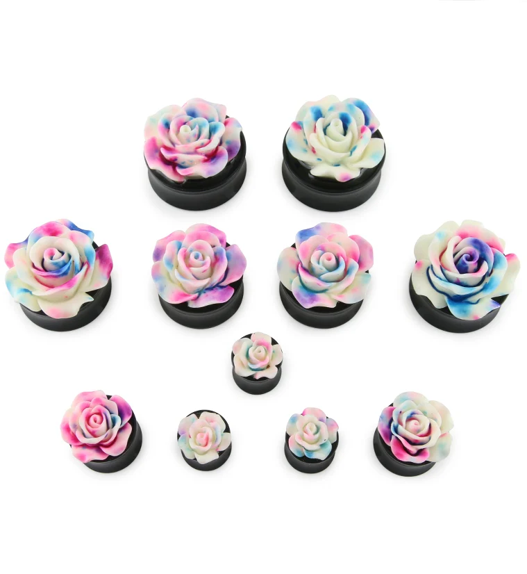 Cotton Candy Rosebud Black Acrylic Plugs