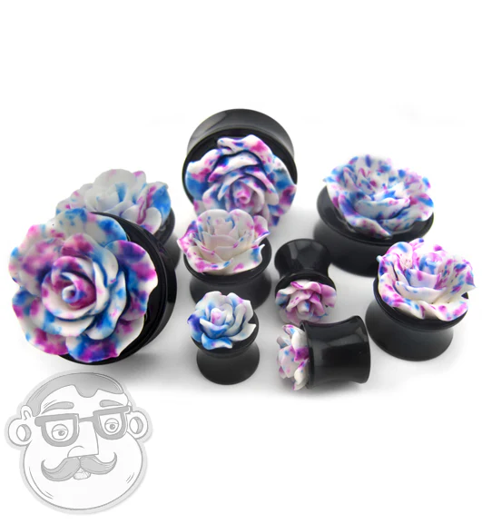Cotton Candy Rosebud Black Acrylic Plugs - Image 2