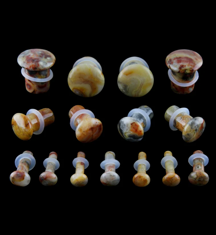 Crazy Lace Agate Stone Plugs - Single Flare - Image 2