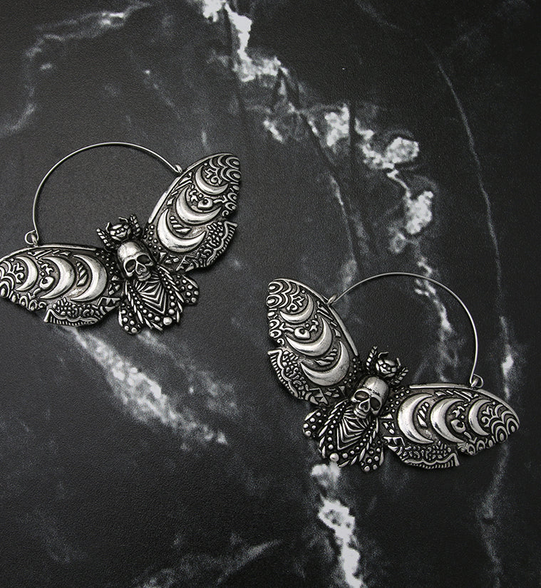 Crescent Moon Death Moth Plug Hoops - Image 2