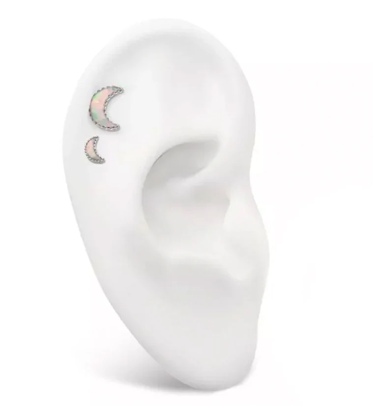 Crescent Moon White Opalite Threadless Titanium Top - Image 3