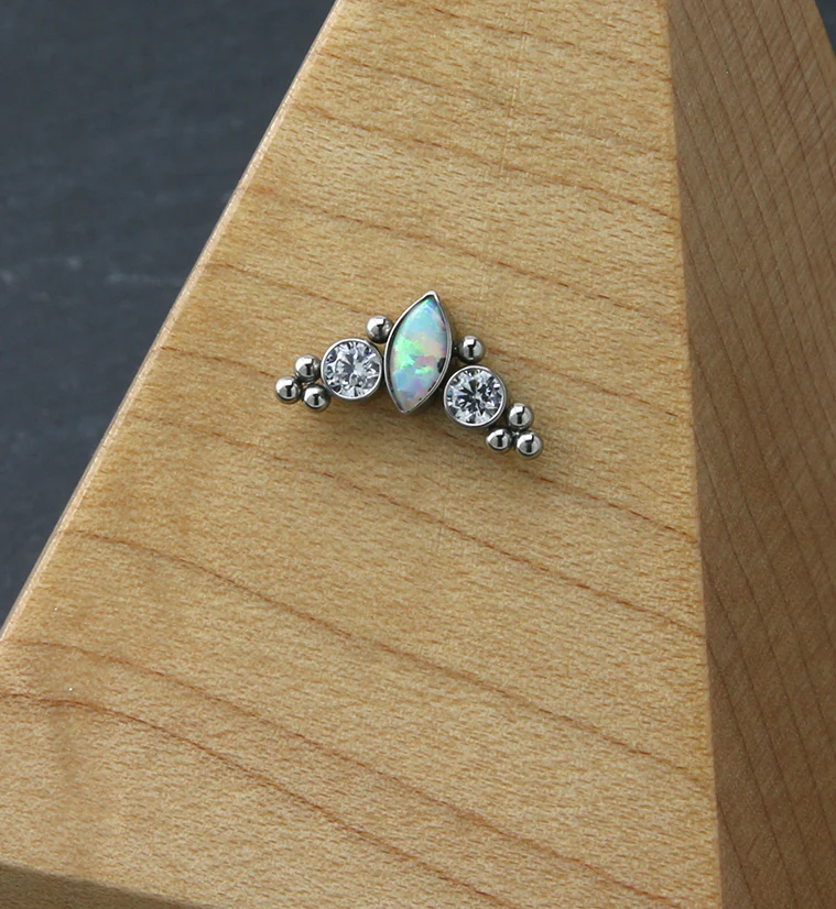 Crest White Opalite Clear CZ Threadless Titanium Top - Image 2