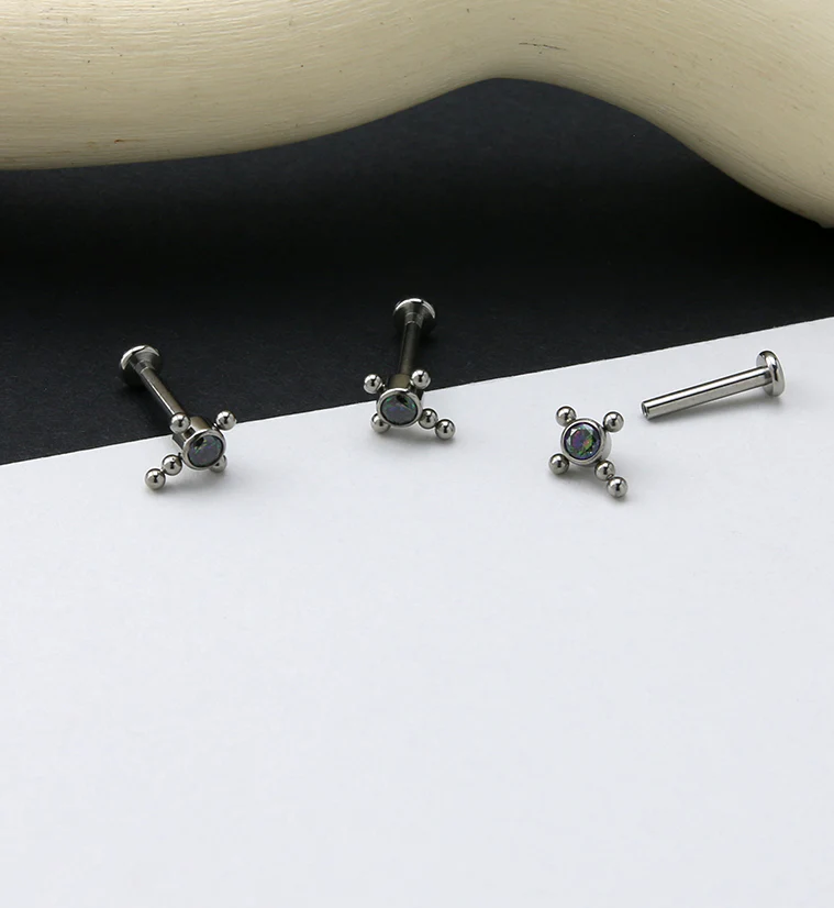 Cross Centered Black Aurora CZ Titanium Labret - Image 2