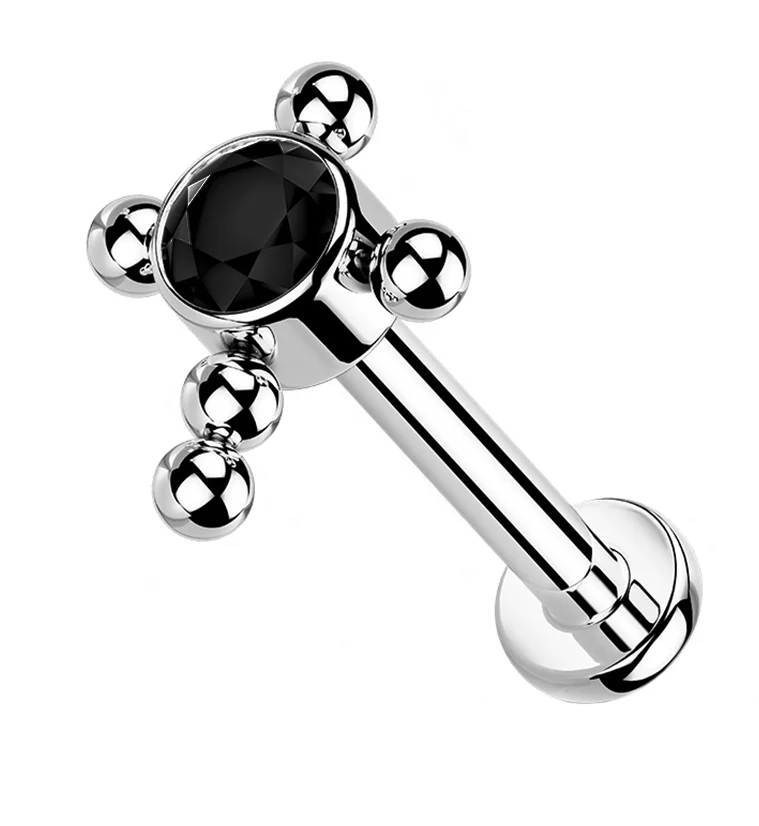Cross Centered Black CZ Titanium Labret