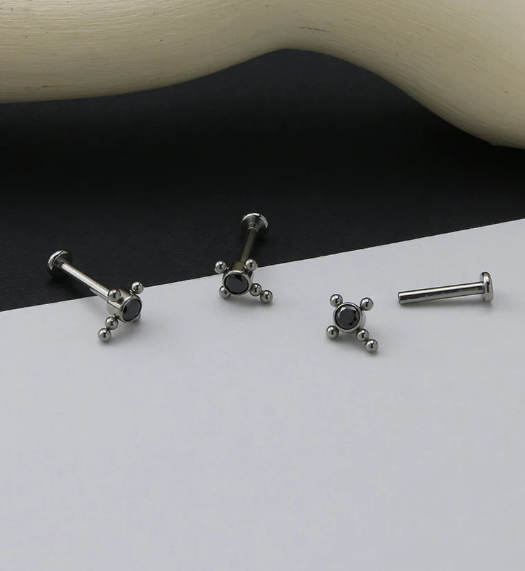 Cross Centered Black CZ Titanium Labret - Image 2