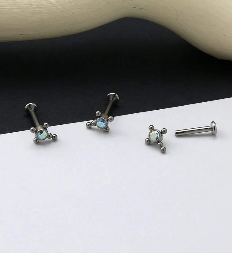 Cross Centered Rainbow Aurora CZ Titanium Labret - Image 2