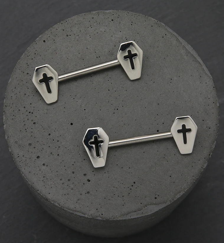 Cross Coffin Stainless Steel Nipple Barbell - Image 2