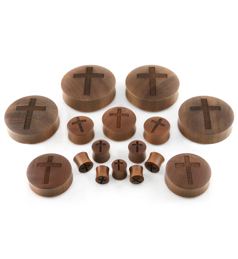 Cross Engraved Wood Plugs - Image 2