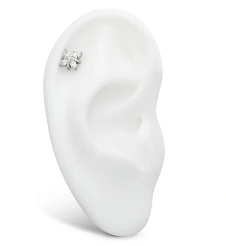 Cross Marquise Clear CZ Titanium Threadless Top - Image 3