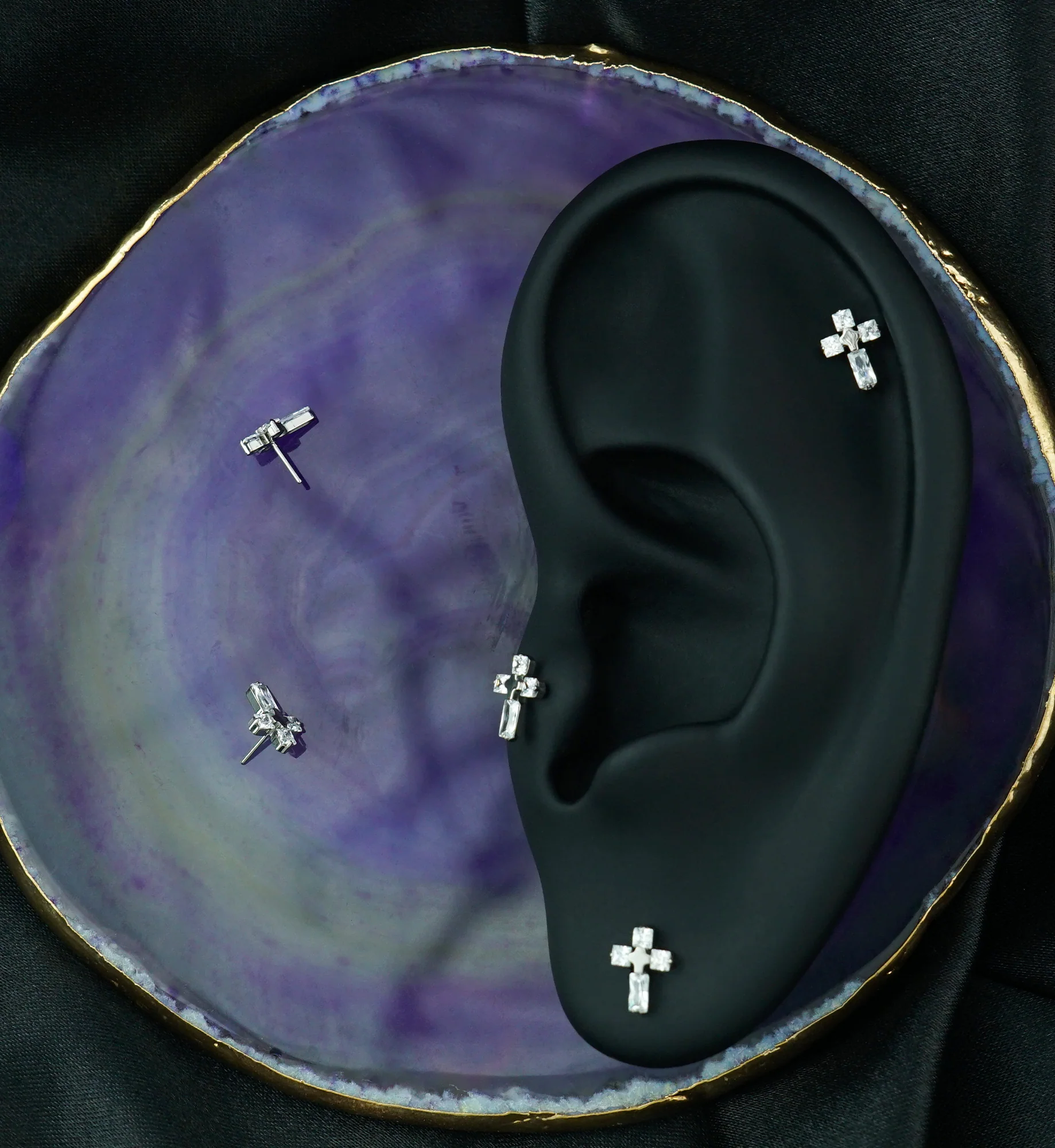 Cross Square Clear CZ Titanium Threadless Top - Image 2