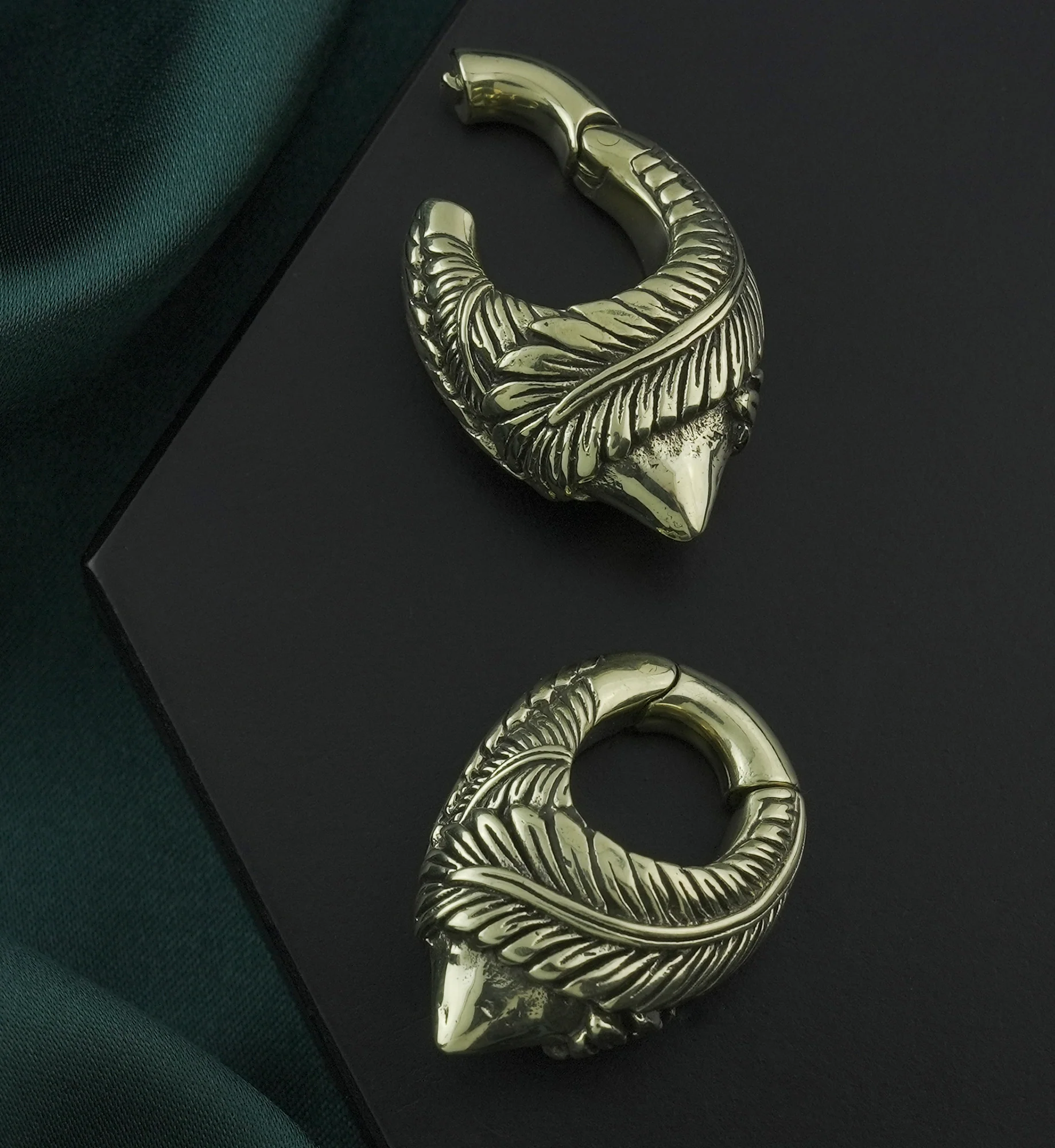Feathered Brass Hinged Ear Weights - Image 2