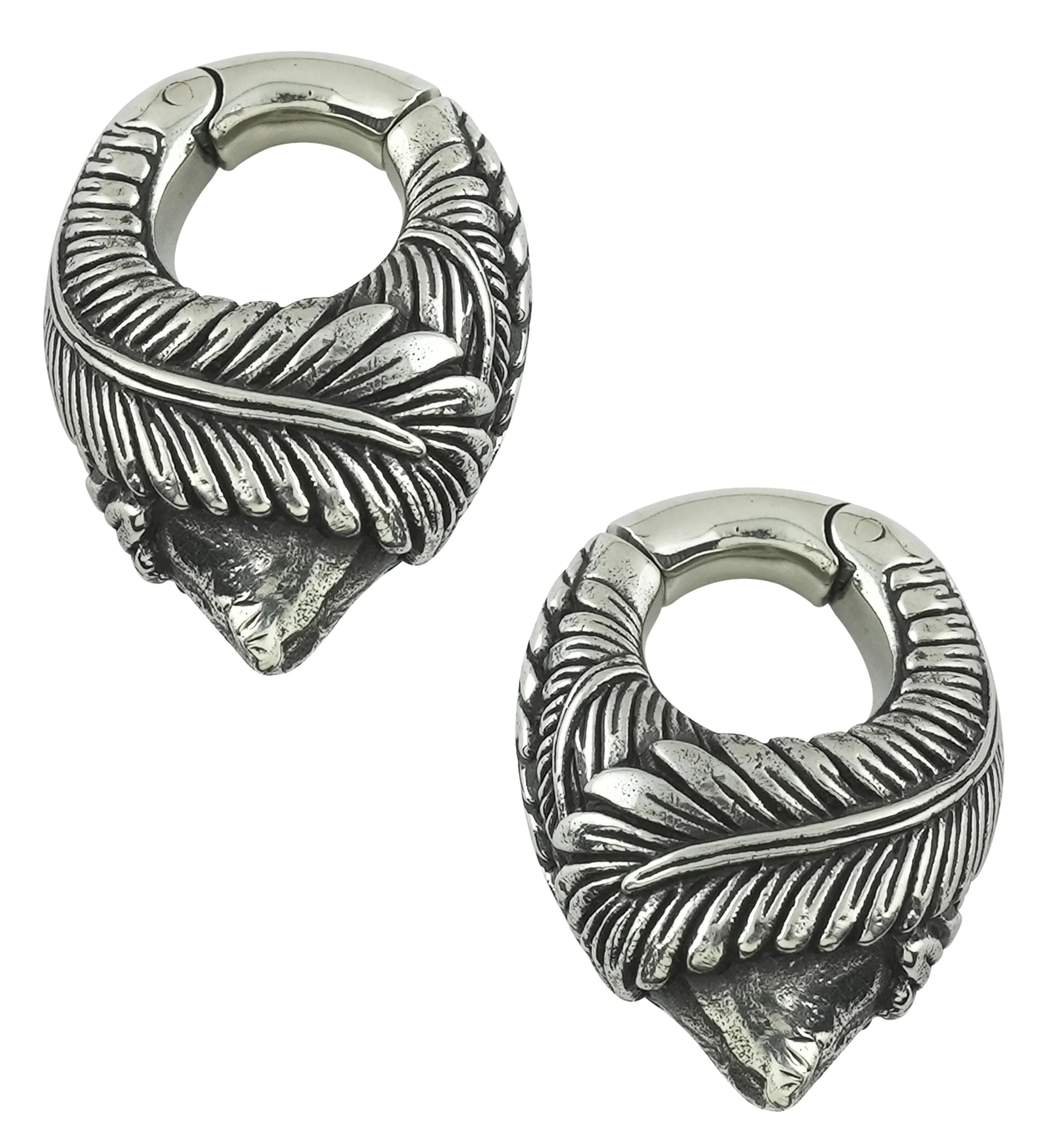 Feathered White Brass Hinged Ear Weights