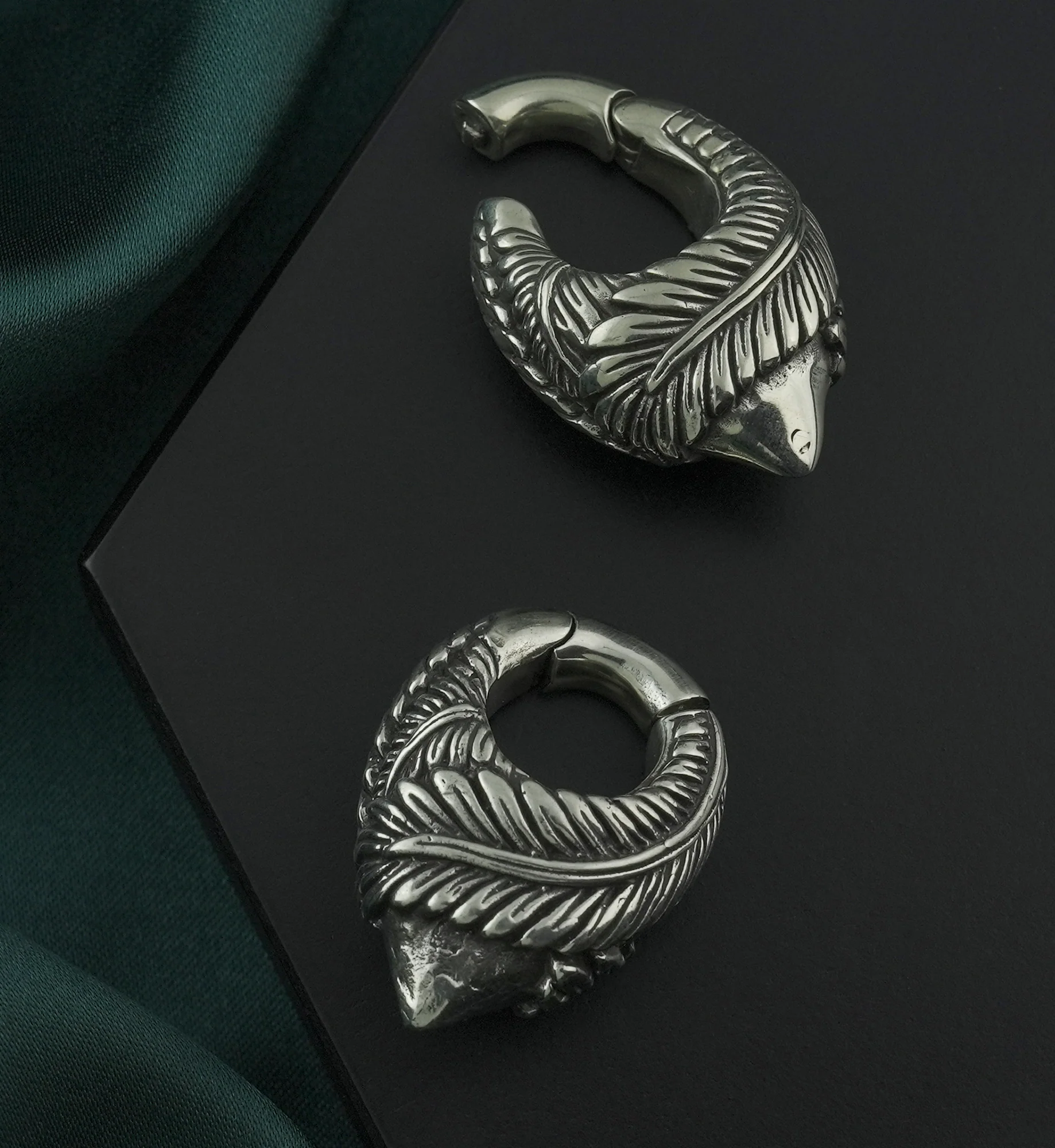 Feathered White Brass Hinged Ear Weights - Image 2
