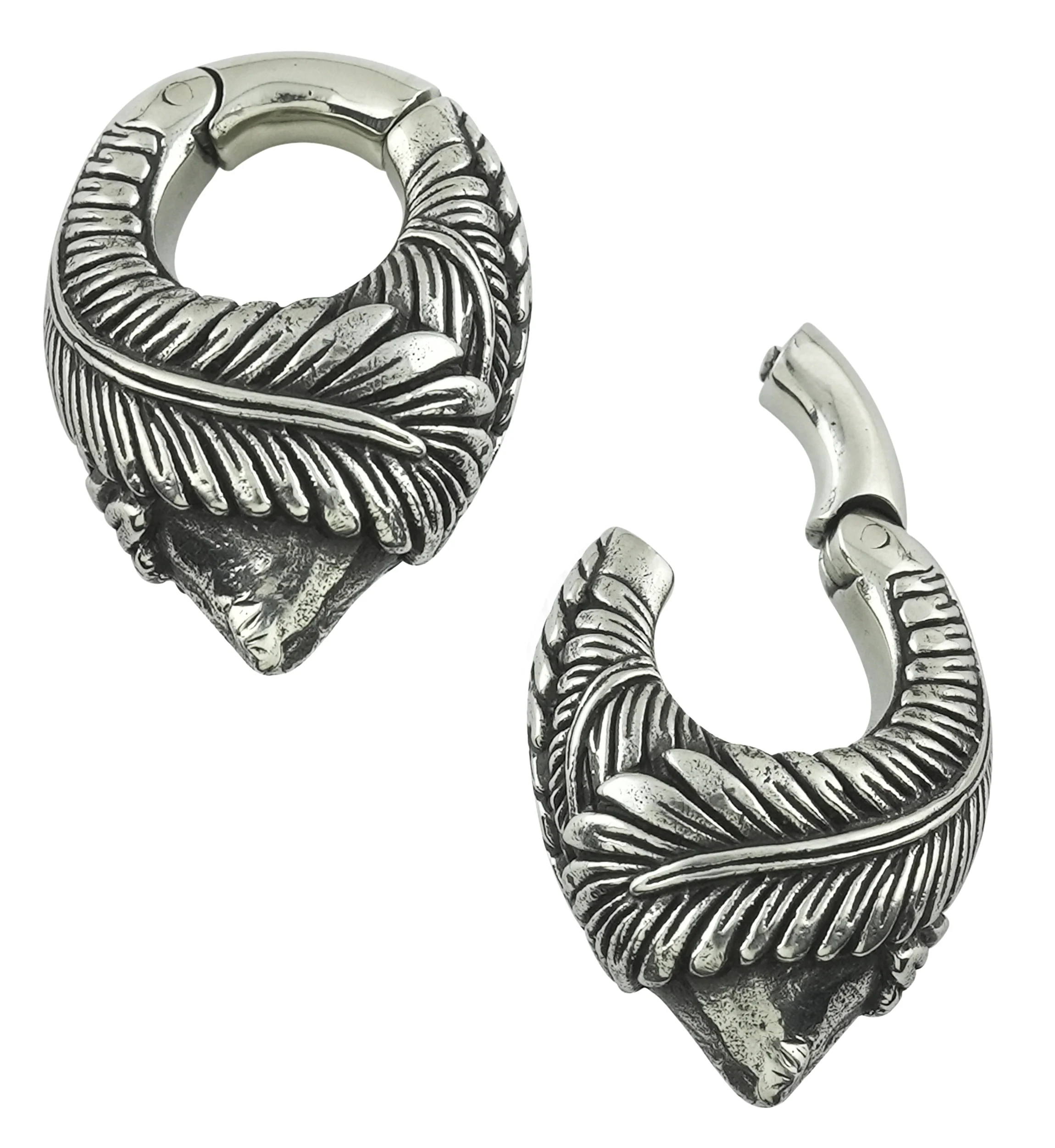 Feathered White Brass Hinged Ear Weights - Image 3