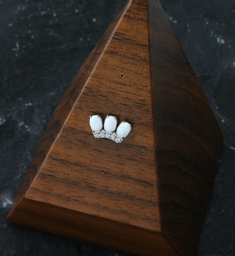 Crown White Opalite Clear CZ Titanium Threadless Top - Image 2