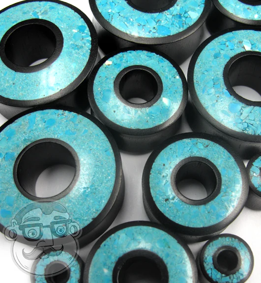Crushed Turquoise Stone Inlay Tunnel Wood Plugs - Image 6