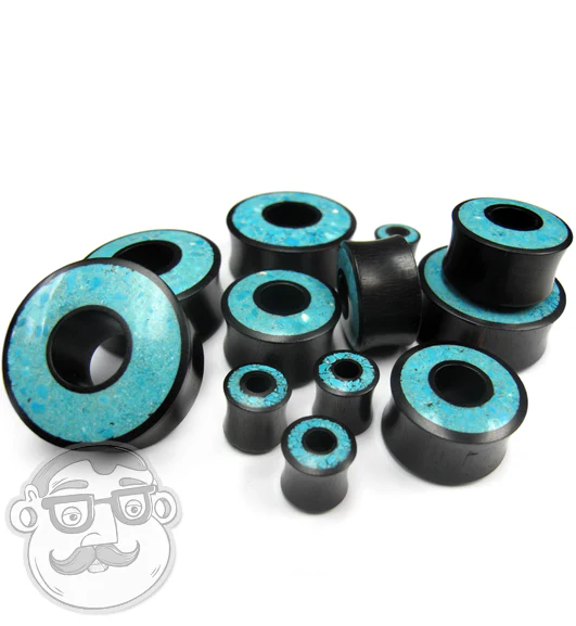 Crushed Turquoise Stone Inlay Tunnel Wood Plugs - Image 7