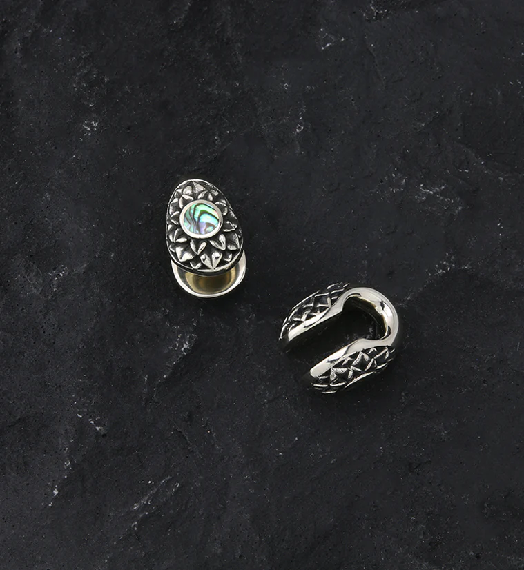 Crux Abalone Keyhole White Brass Ear Weights - Image 2