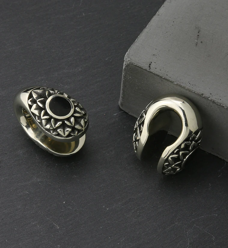 Crux Black Resin Keyhole White Brass Ear Weights - Image 2