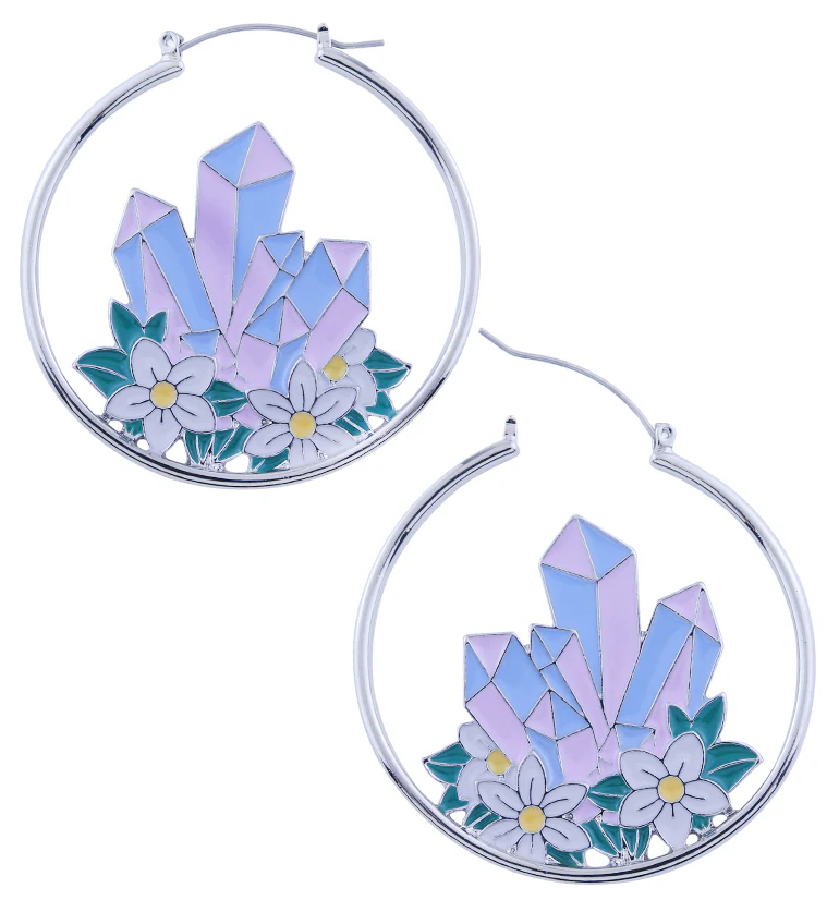 Crystal Daisy Stainless Steel Plug Hoops - Image 3