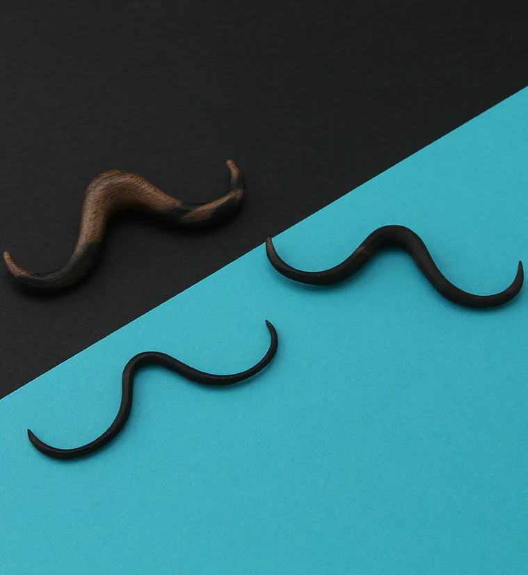 Curly Mustache Areng Wooden Septum Bar - Image 2