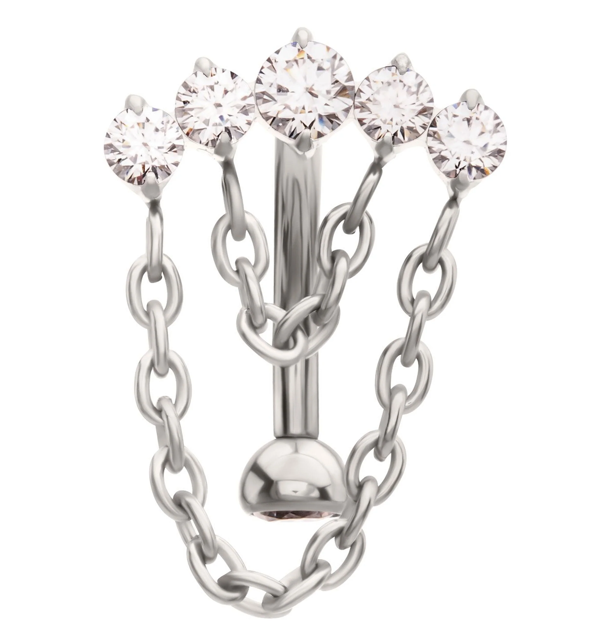 Curve Clear CZ Double Chain Dangle Titanium Internally Threaded Curved Barbell