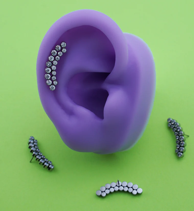 Curve Double Row Bezel CZ Titanium Threadless Top - Image 2