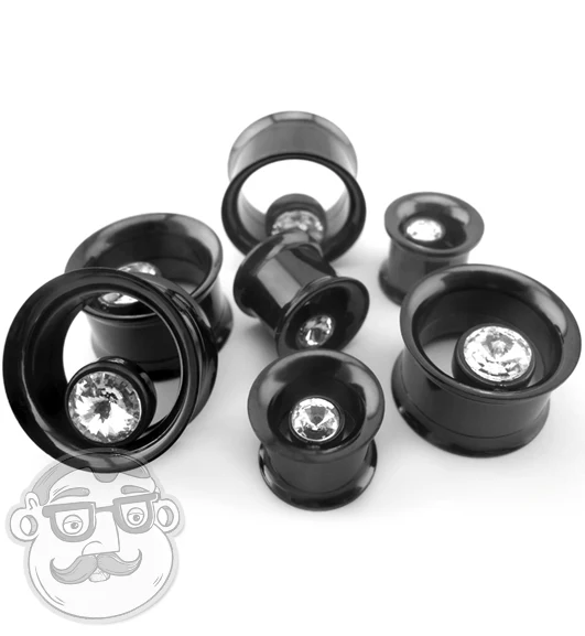 CZ Gem Black PVD Steel Tunnel Plugs - Image 2