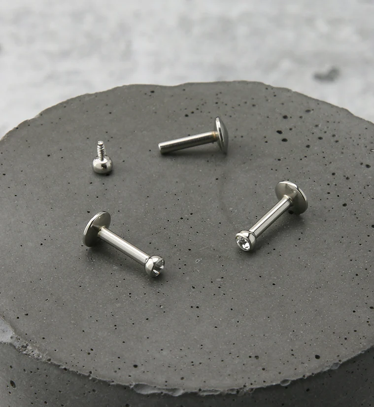 Clear CZ Bezel Labret Stud (Convex Disk) - Image 3