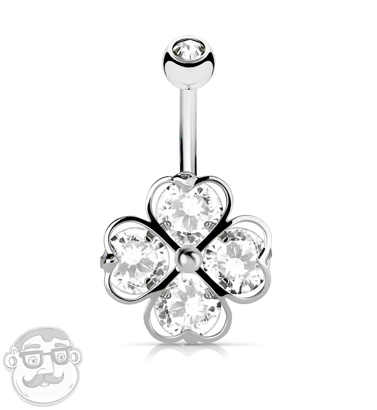 CZ Shamrock Belly Button Ring