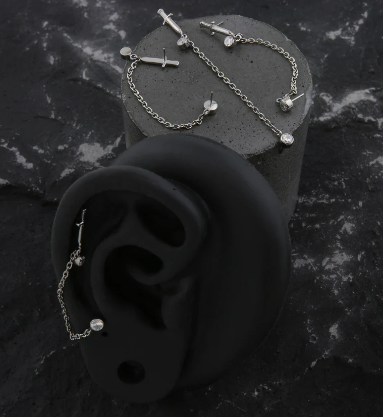Dagger Clear CZ Titanium Threadless Connector Chain Tops - Image 2