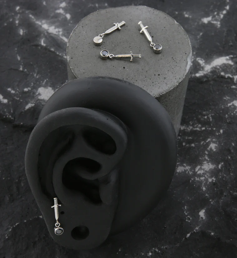 Dagger Dangle Black CZ Internally Threaded Top - Image 2