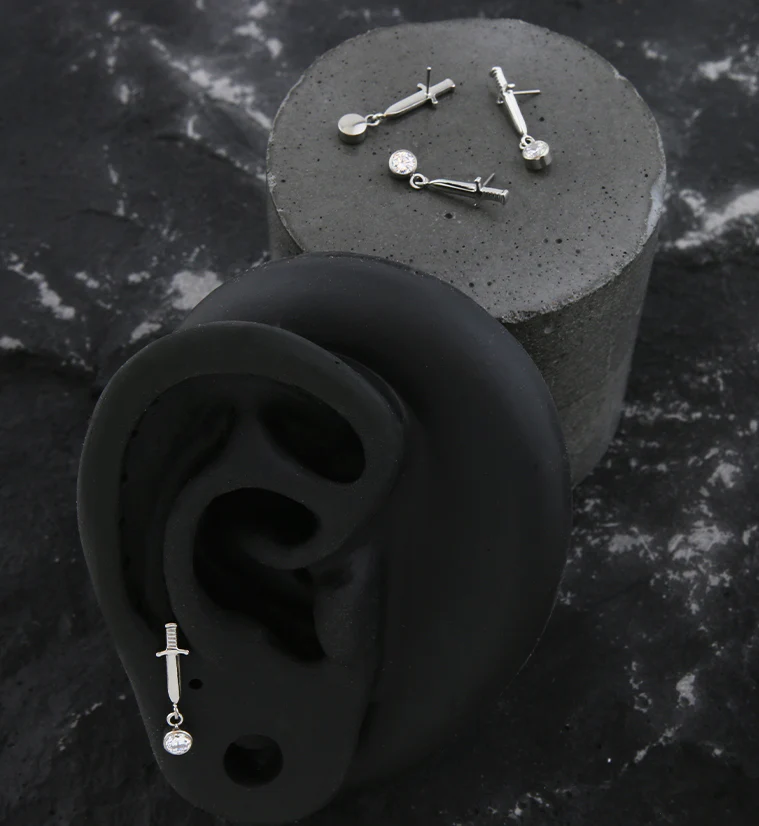 Dagger Dangle Clear CZ Threadless Top - Image 2