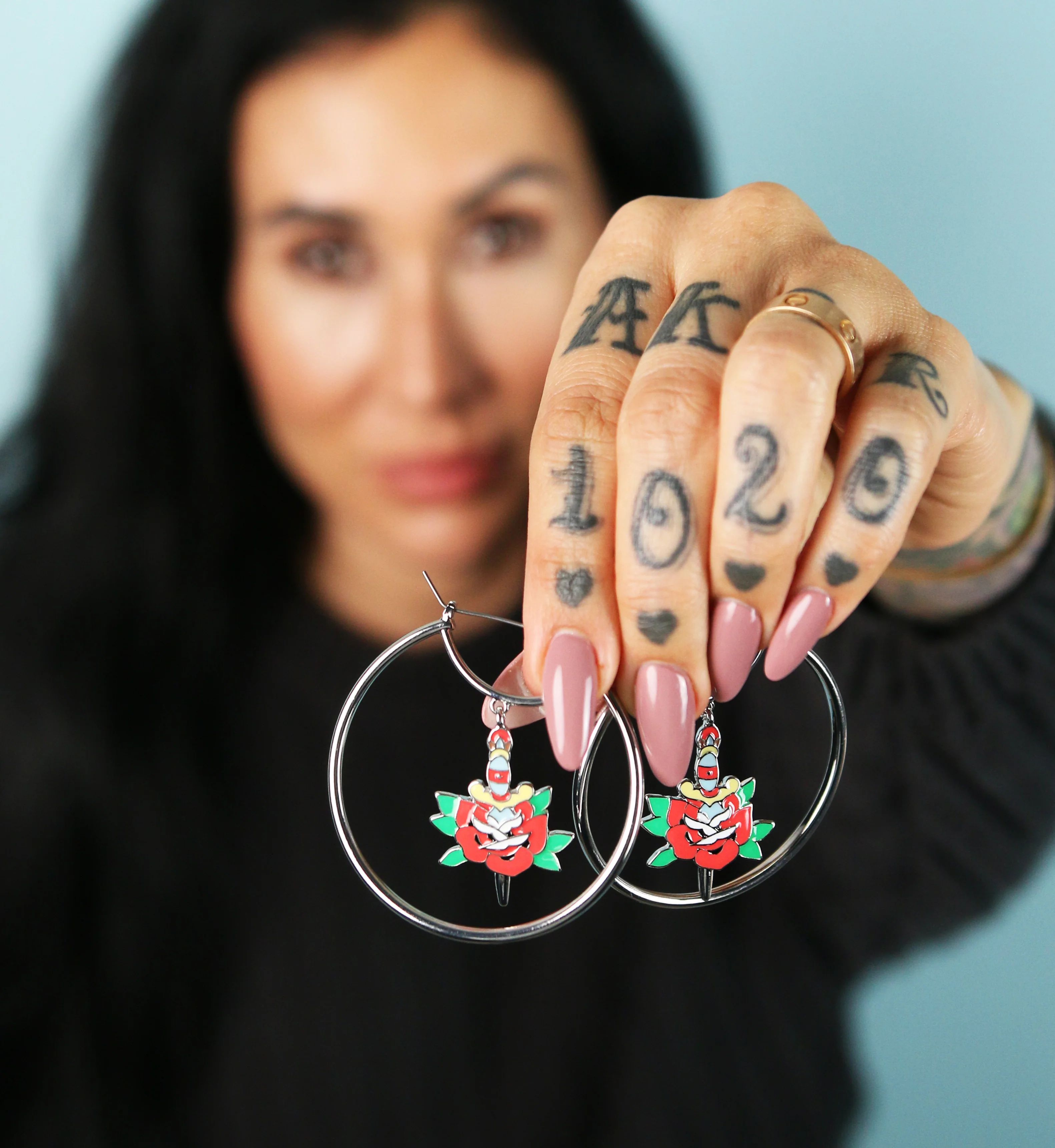 Dagger Red Rose Stainless Steel Plug Hoops - Image 6