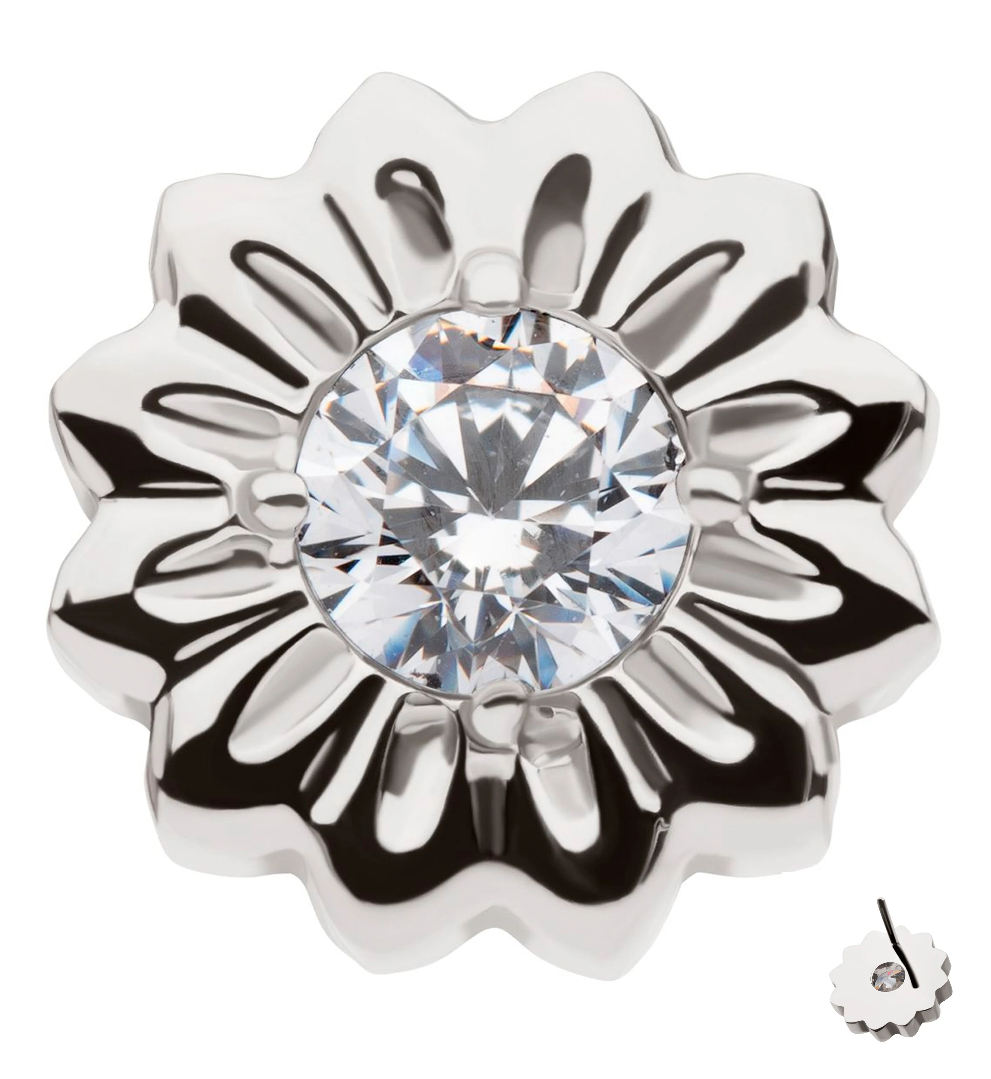 Daisy Flower Clear CZ Titanium Threadless Top