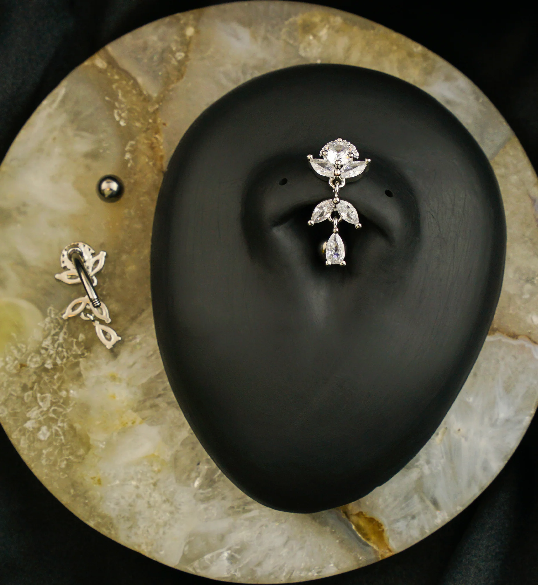 Dancing Flower Clear CZ Dangle Titanium Belly Button Ring - Image 2