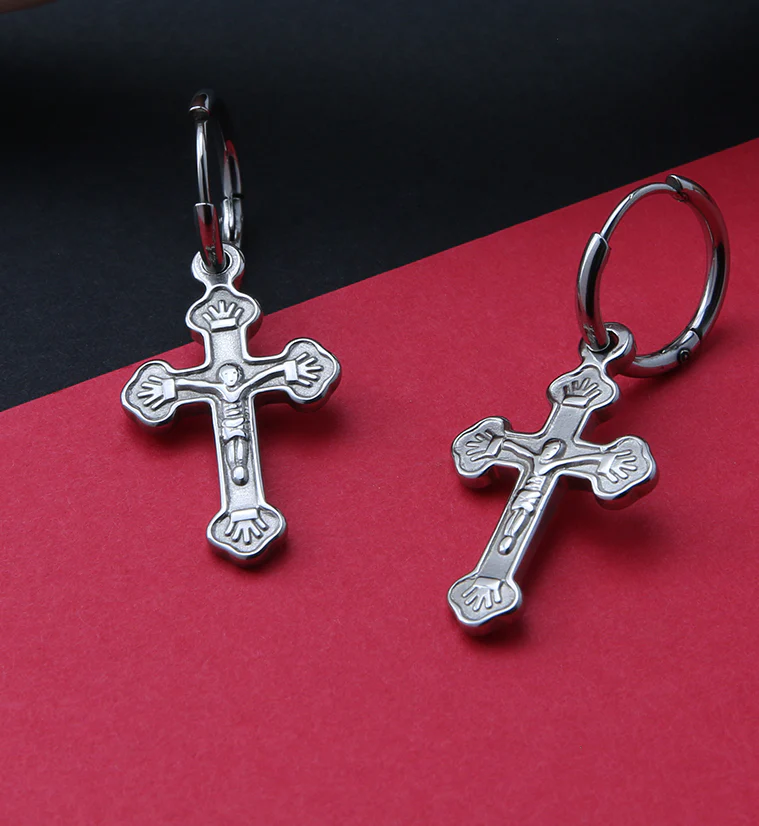 Dangle Cross Stainless Steel Earrings - Image 2