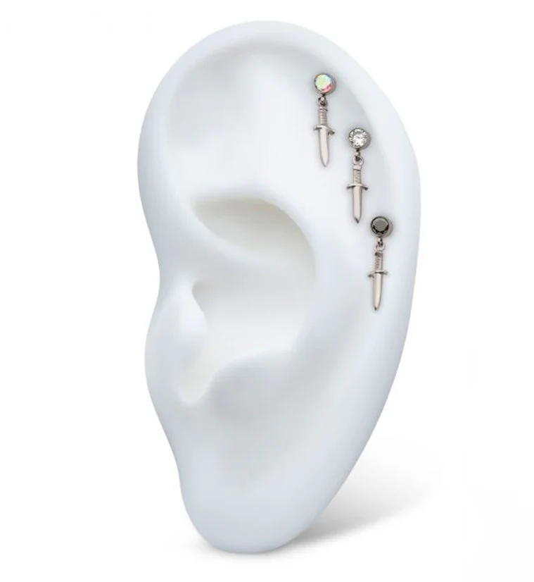 Dangle Dagger Black CZ Internally Threaded Top - Image 3