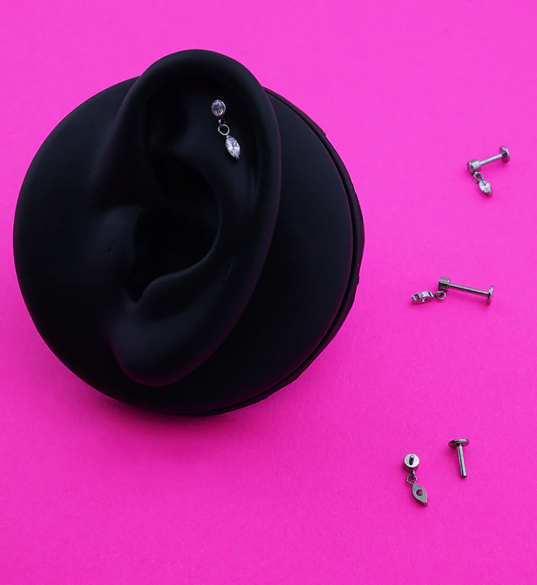 Dangle Marquise Clear CZ Internally Threaded Titanium Labret - Image 2