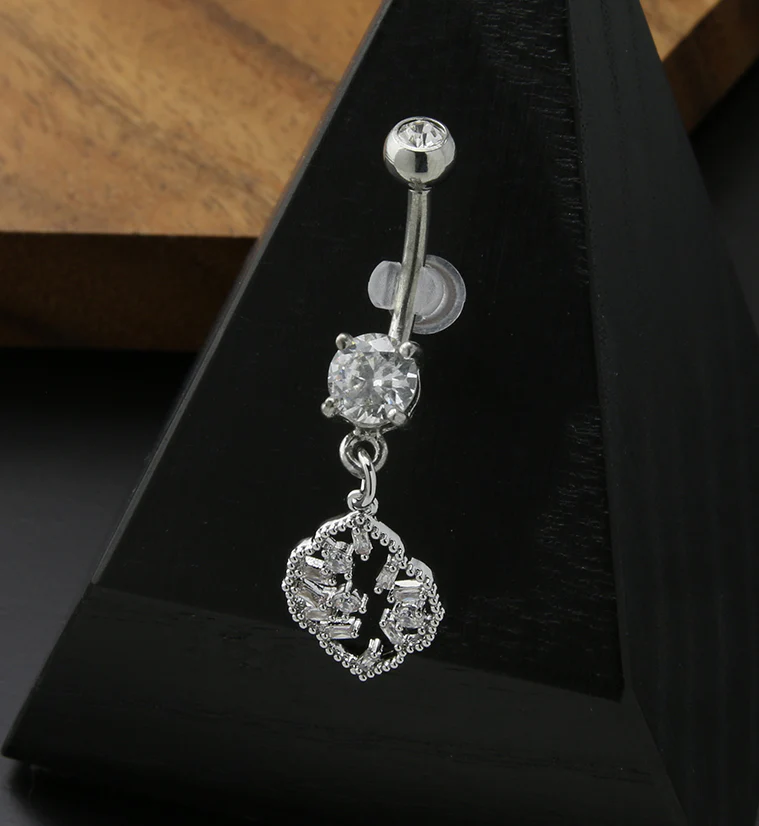 Dangle Pendant Clear CZ Stainless Steel Belly Button Ring - Image 2