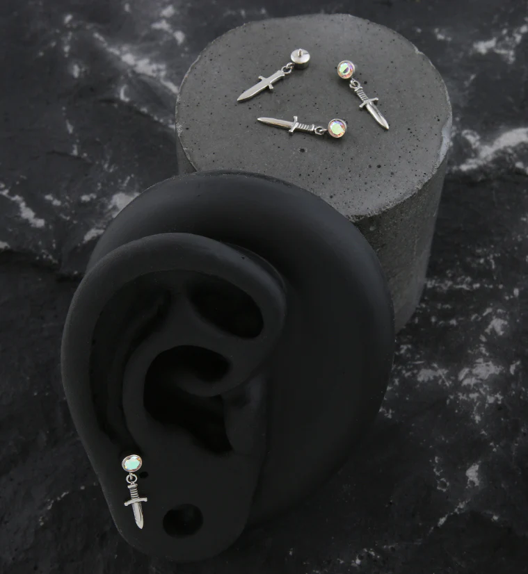 Dangle Dagger Rainbow Aurora CZ Internally Threaded Top - Image 2